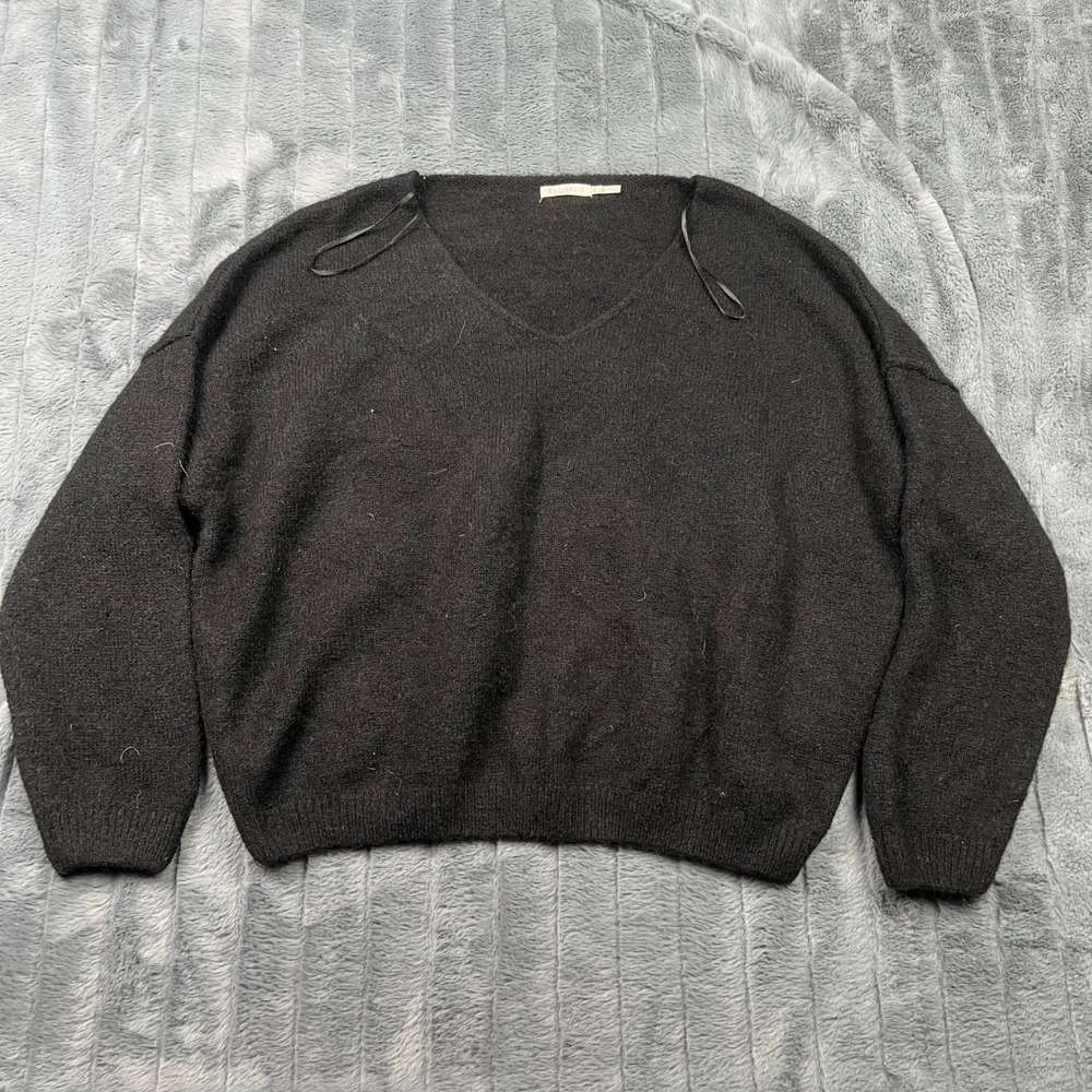 Esqualo Black Mohair Wool Blend V-Neck Oversized Sweater Small F23.02505